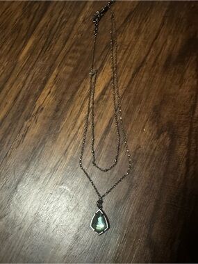 Kendra Scott Black Double-Layer Necklace with Green Teardrop Pendant